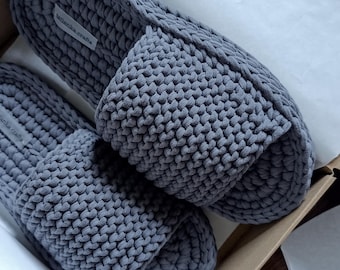 Pantufas masculinas de crochê de algodão: chinelos artesanais com sola de borracha