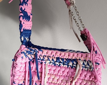 Crochet T-Shirt Yarn Handbag: Handmade Colorful  Purse for fashionistas