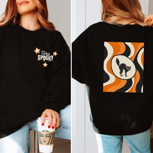 Stay Spooky Cat Sweatshirt, Black Cat Retro Sweatshirt, Halloween, Retro Halloween Shirt, Fall Clothing
