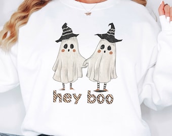 Hey Boo ハロウィン スウェットシャツ、ハロウィン スウェットシャツ、かわいいゴースト スウェットシャツ、ハロウィン ギフト