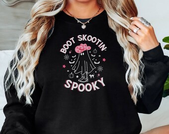 Boot Scootin Spooky Sweatshirt, Halloween Shirt, Western Halloween Shirt, Cowboy Ghost Shirt, Fall Clothing, Halloween Gift, Pink Western