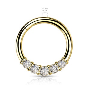 Diamante Orecchini a cerchio Lumiere Trago cartilagine Orecchini a clic in oro giallo massiccio 18 carati Gioielli calibro 16 anello al naso