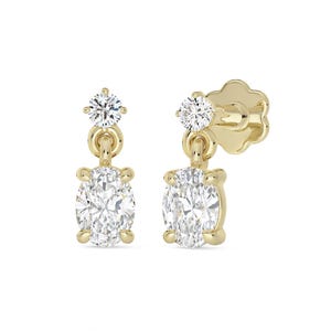 4x6mm Oval Diamond Drop Earrings, 14k Gold CVD VVS2 Lab Diamond Stud Earrings Eco-Friendly Oval Diamond