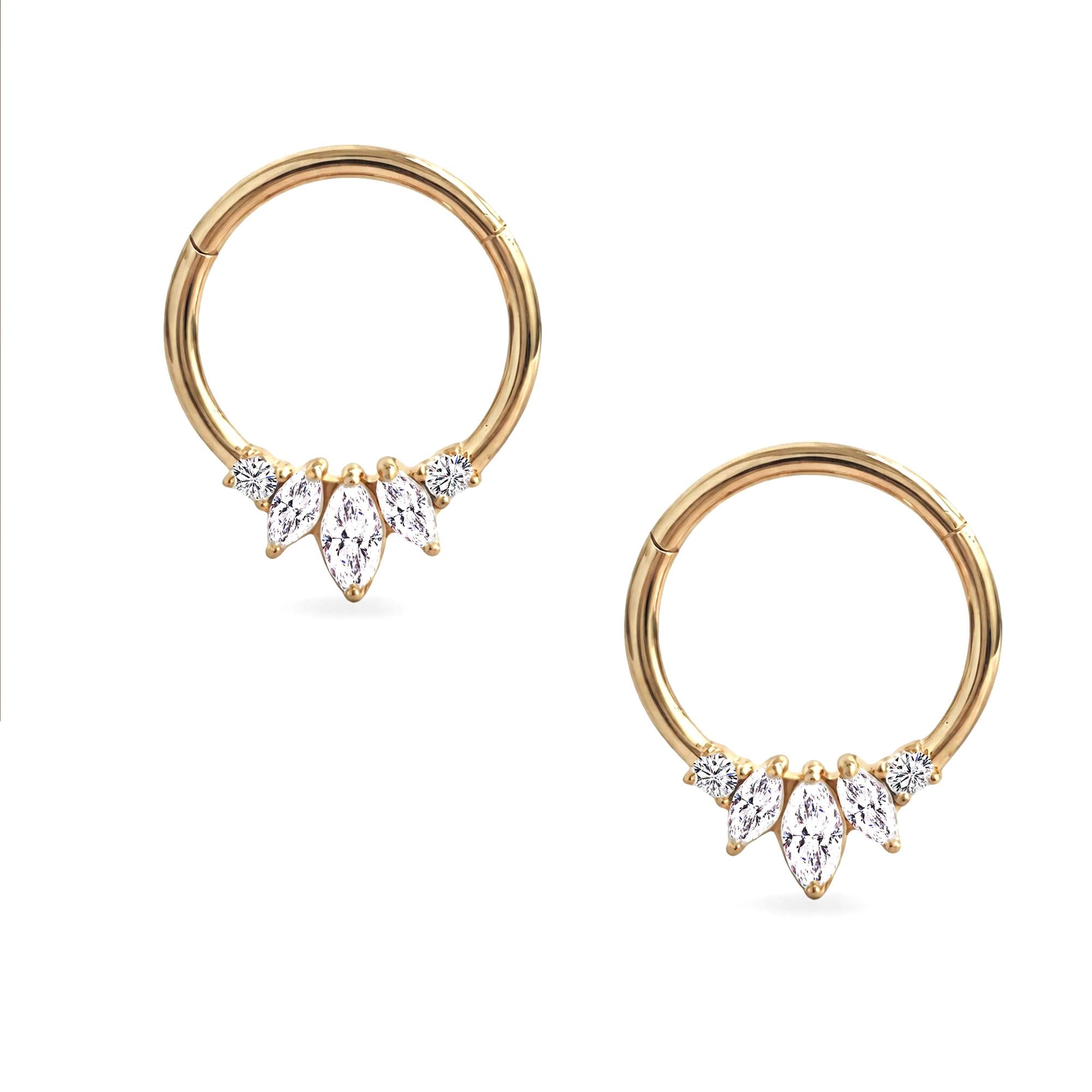 14K Gold Marquise Cut Lab Diamond Hoop Earrings, Minimal Huggie with Dangling Cluster, Elegant Everyday Luxury Jewelry