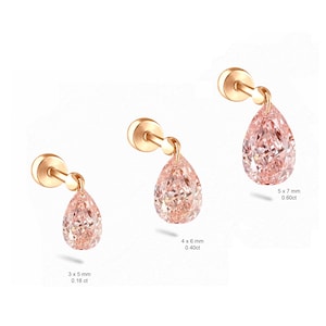 Orecchini pendenti fluttuanti in oro rosa massiccio 18 carati con diamanti Lab rosa vivido, conchiglia e daith, pendente a pera VS