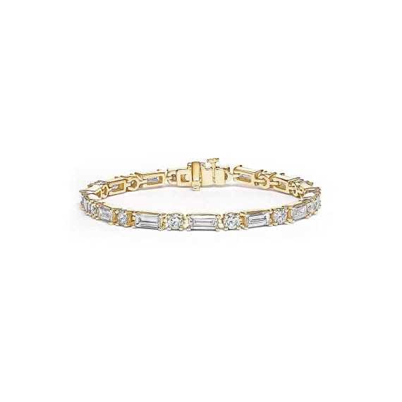 Bracciale tennis con diamanti taglio baguette, braccialetti con diamanti creati in laboratorio E/F VVS-1, braccialetti in oro massiccio 18k