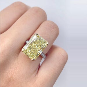 5ct Octagon Diamond Solitaire Ring, Fancy Cocktail Yellow Diamond Ring, 14Kt Gold CVD Diamond Gift Ring