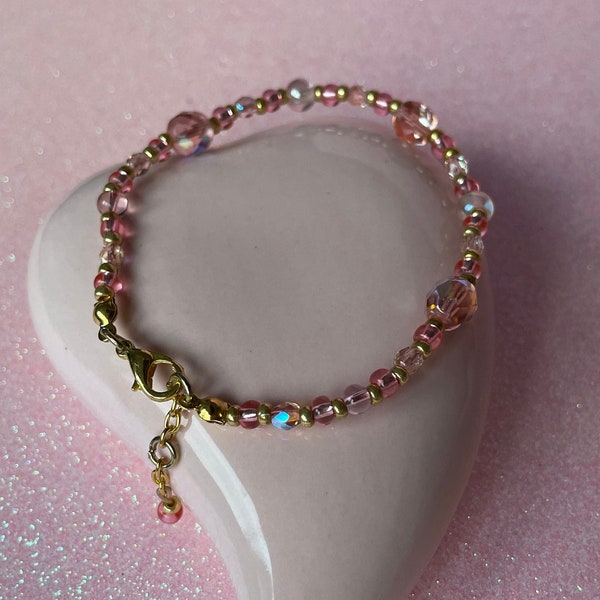 Magali - Bracelet en perles de verre et rocailles - Bracelet artisanal, crée en série limitée - Longueur réglable à 20 et 21 cm