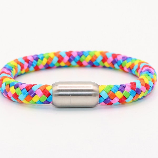 Segeltau Armband RAINBOW 8 mm mit Edelstahl Magnetverschluss Unisex Herren Damen