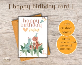 Happy Birthday Dinosaur Customizable Greeting Card For Son, Grandson, Nephew | Dinosaur Birthday Party | Boy Birthday |