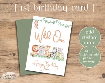 Happy Birthday Wild One | Safari Themed | Customizable Card For Son, Grandson, Nephew | First Birthday |