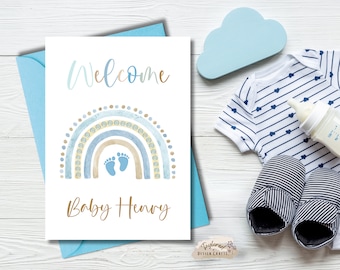 Personalized Welcome Baby Card | Newborn Card | Baby Gift | Baby Shower Card | Newborn Gift | Boy Baby Arrival | Card for Baby Boy |