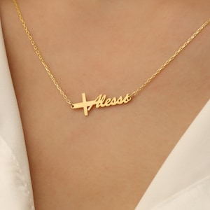 Cross name necklace, Baptism Gift, Personalized Cross Necklace with Name, Christian Gifts for Christening, Minimalist Necklace, Gift For Her