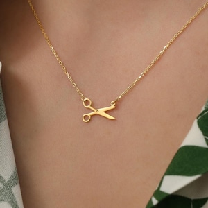 Tiny Scissors Necklace, 14K Gold Hairdresser Gift, Silver Signatur Scissors Pendant, Minimalist Jewellry, Dainty Hairstylist Gift