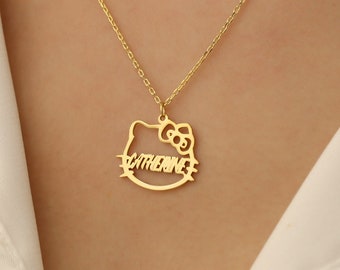 Cute Kitty-ketting, Kitty Cat-naamhanger, Kitty-hanger, aangepaste naamketting, sterlingzilver, cadeaus voor kinderen, kattenliefhebbers