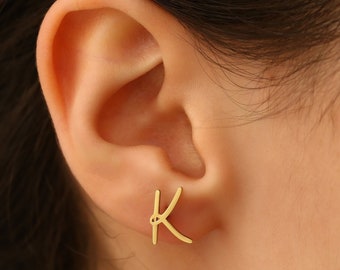 14K Solid Gold Initial Earrings , Custom Initial Earrings , Personalized Initial Earrings , Letter Earrings , Classic Initial Studs