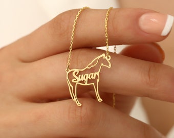 Horse Name Necklace, Horse Necklace for Woman, Personalized Equine Necklace, Elegant Silver Horse Necklace, Horse Memorial Necklace