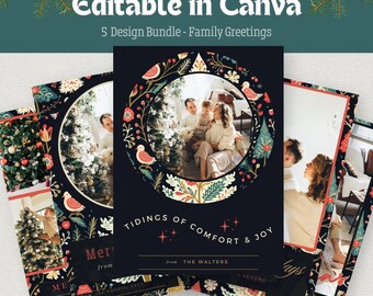 Family Greetings Christmas Card TEMPLATE Holiday Greetings BHDxmas008