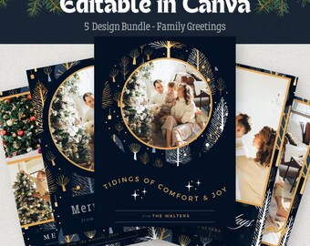 Family Greetings Christmas Card TEMPLATE Holiday Greetings BHDxmas005