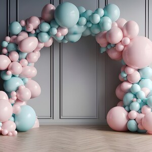 Pink Blue Digital Backdrop Balloon Arch Celebration Download Backdrops Birthday Newborn Maternity Overlay Background Photoshop Studio