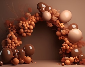 Brown Floral Digital Backdrop Balloon Arch Celebration Download Backdrops Warm Halloween Thanksgiving Overlay Background Photoshop Studio