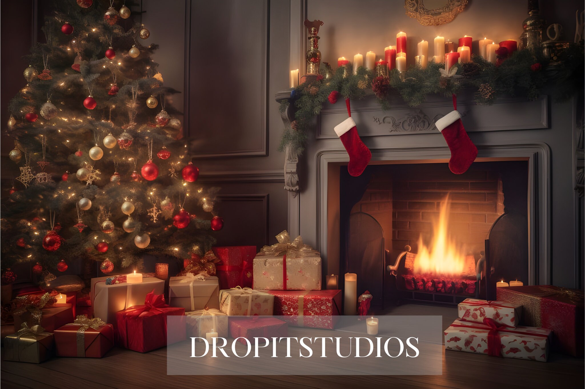 10 Christmas Fireplace Digital Backdrops Download Backdrops Christmas ...