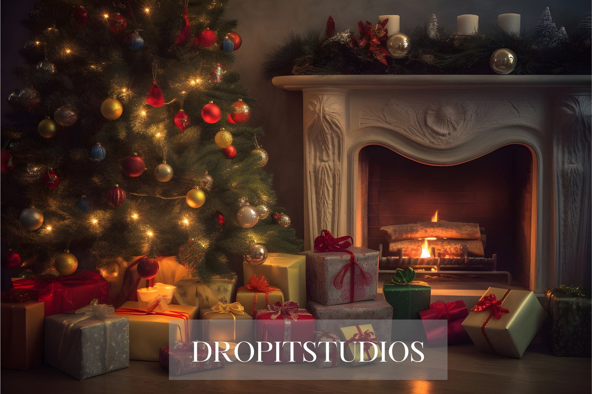 10 Christmas Fireplace Digital Backdrops Download Backdrops Christmas ...