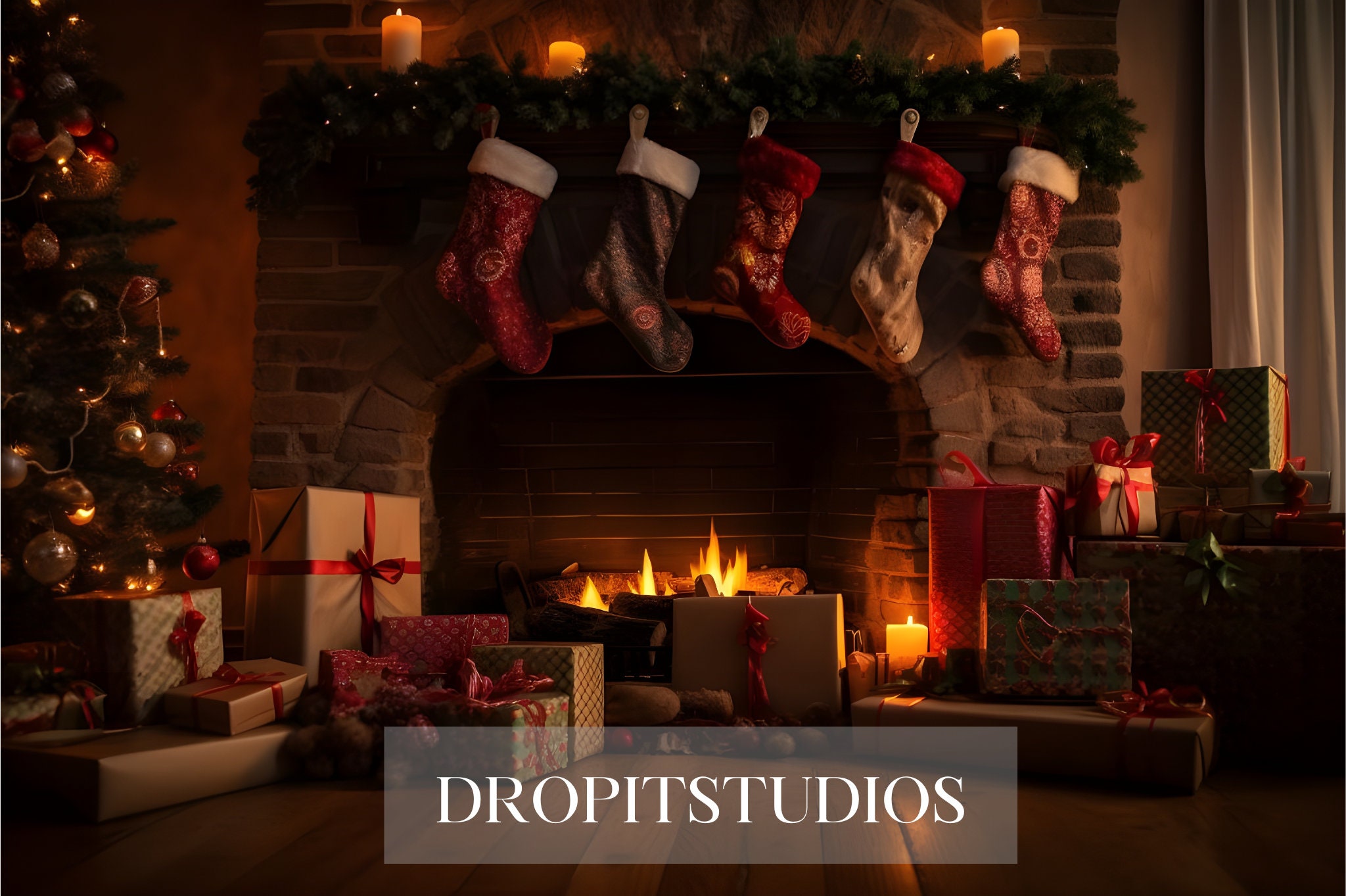 10 Christmas Fireplace Digital Backdrops Download Backdrops Christmas ...
