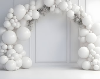 Pure White Digital Backdrop Balloon Arch Celebration Download Backdrops Celebration Wedding Event Party Overlay Background Photoshop Studio