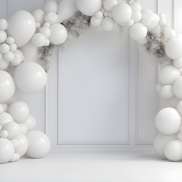 Pure White Digital Backdrop Balloon Arch Celebration Download Backdrops Celebration Wedding Event Party Overlay Background Photoshop Studio