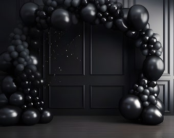 Black Digital Backdrop Balloon Arch Celebration Download Backdrops Spooky Dark Halloween Overlay Background Photoshop Studio