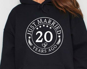 Just Married Hoodie, Honeymoon Hoodie, Wife And Hubs Hoodie, 20th Anniversary Hoodie, Wedding Hoodie, Newlywed Hoodie, Married For 20 Years