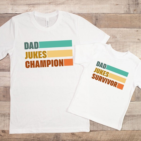 Dad Jokes Champion Shirt, Dad Jokes Survivor Shirt, Dad and Son Matching Shirt, Father and Child Shirt Set, Fathers Day Gift, New Dad Shirt