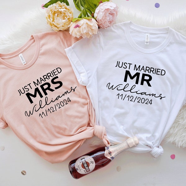 Just Married Shirt, Mr and Mrs Shirt, Custom Couples Shirt, Honeymoon Shirt, Wedding Shirt, Wife And Hubs Shirts, Just Married Couples Shirt