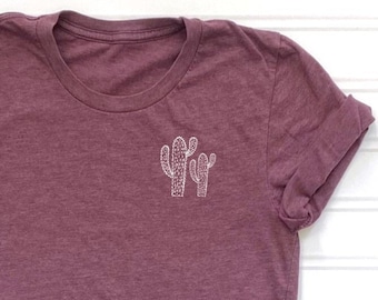 Cactus Pocket Shirt, Botanical Minimalist Shirt, Desert Shirt, Cactus Plant Shirt, Western T-Shirt, Adventure Cactus Shirt, Cute Cactus Tee