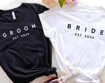 Bride and Groom Shirt, Bride and Groom EST 2026 Shirt, Bridal Shower Gift, Engagement Gift, Gift for Bride, Matching Bride and Groom Shirts