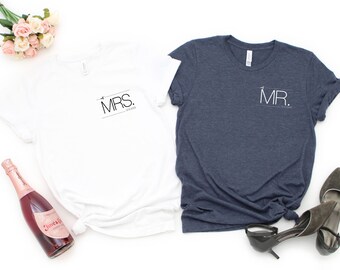 Mr and Mrs est 2024 Pocket Shirts, Just Married Tee, Honeymoon Gift, Wedding Shirt, Wife And Hubs Shirts, Couples Shirt,Hubby Minimalist Tee