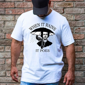 Funny Reading Shirt, When It Rains It Poes Shirt, Reading Lovers Gifts, Only Like Reading Shirt, Cute Reader T-shirts, Book Lover Shirt image 3