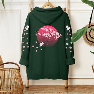 Sakura Cherry Hoodie, Japanese Hoodie, Moon Hoodie, Japan Travel Gift, Aesthetic Hoodie, Kawaii Hoodie, Pink Kawaii Sakura Hoodie image 2