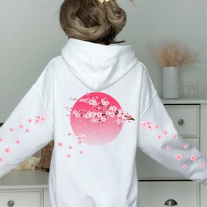 Sakura Cherry Hoodie, Japanese Hoodie, Moon Hoodie, Japan Travel Gift, Aesthetic Hoodie, Kawaii Hoodie, Pink Kawaii Sakura Hoodie image 3