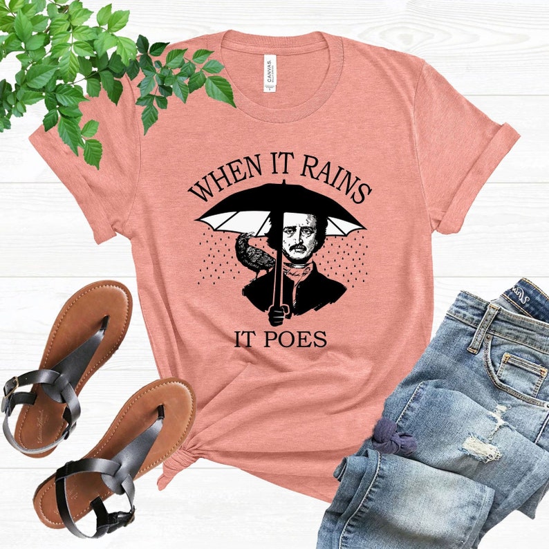 Funny Reading Shirt, When It Rains It Poes Shirt, Reading Lovers Gifts, Only Like Reading Shirt, Cute Reader T-shirts, Book Lover Shirt image 4