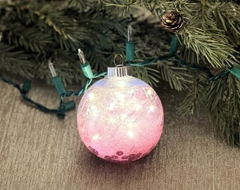 CUSTOM Personalized Medium Clear Holiday Ornament with L E D Fairy Lights for Christmas Tree, Beautiful Personalized GIFT, Special KEEPSAKE!