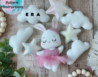 Cute Ballerina Bunny set PDF Pattern. DIY felt sewing toys ballerina bunny. Cute DIY gift for your love one/ baby mobile/ garland/ nursery.