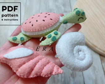 PDF Pattern Watermelon Turtle and Snails Felt Set. Easy Sewing Toy attern. Stuffed Animal Plush. Great DIY Felt Toy/ Mobile Nursery Toys.