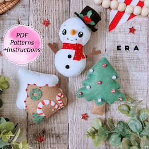 Christmas set PDF Pattern. DIY felt sewing softy toys snowman, gingerbread house, Christmas tree. DIY ornaments/ garland/ decorations.