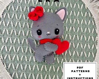 Cute Cat Felt Pattern PDF. Cute Sewing Pattern, Felt Animal Plush Template. Easy Beginner Friendly. Hand Stitches Plush Template. DIY Toys.