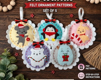 Christmas ornaments set felt PDF Patterns. DIY felt toy #ornaments #garland #decoration. Easy hand sewing pattern. Great DIY gift and decor.