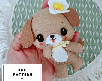 Cute Dog Felt Pattern PDF. Puppy Sewing Pattern, Felt Animal Plush Template. Easy Beginner Friendly. DIY Toys/ Keychain/Mobile Nursery...