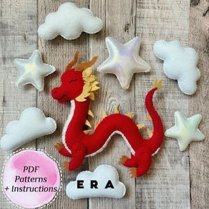 Easter dragon PDF Pattern and instructions. Chinese dragon pattern. Animal pattern. DIY felt toys, baby mobile, garland, decor, ornaments...