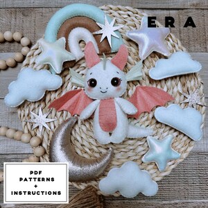 Dragon Set PDF Pattern. Stuffed Animal Pattern. Cute Dragon Plush. DIY Felt Toys Dragon/ Rainbow/ Moon/ Sparkle/ Cloud/ Star. Great DIY Gift image 4